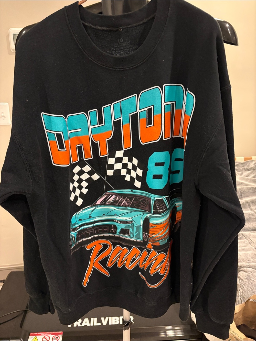 Hollister Black Daytona Racing Sweatshirt with Teal & Orange Graphics